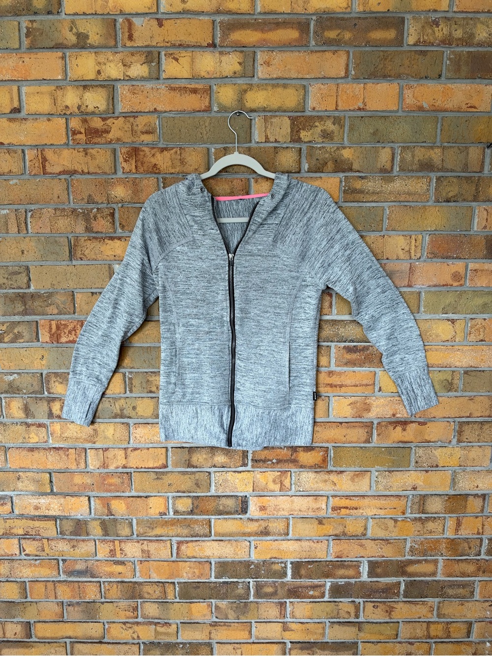 Gray Marled Knit Zip Front Hoodie Jacket Long Sleeve Casual Lightweight